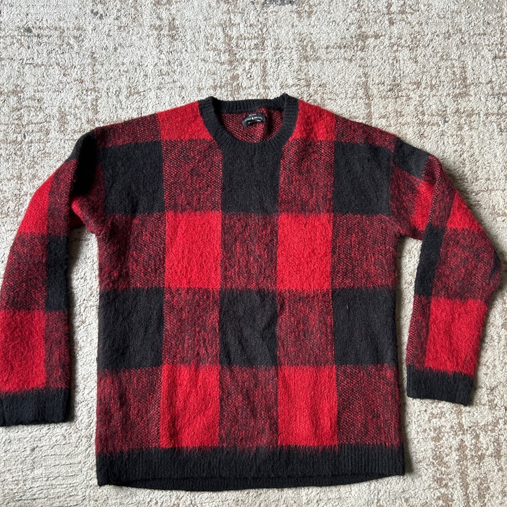 Lucky Brand Buffalo plaid red and black sweater, L